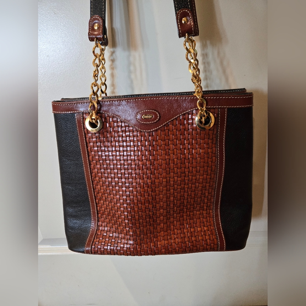 Vintage Bally Woven Black Brown Bag Purse Shoulde Bag Tote